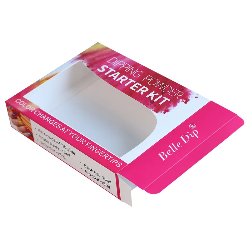 Factory Custom Printed Folding Coated Paper Dipping Powder Nail Cosmetic Packaging Box With PVC Window packaging reference