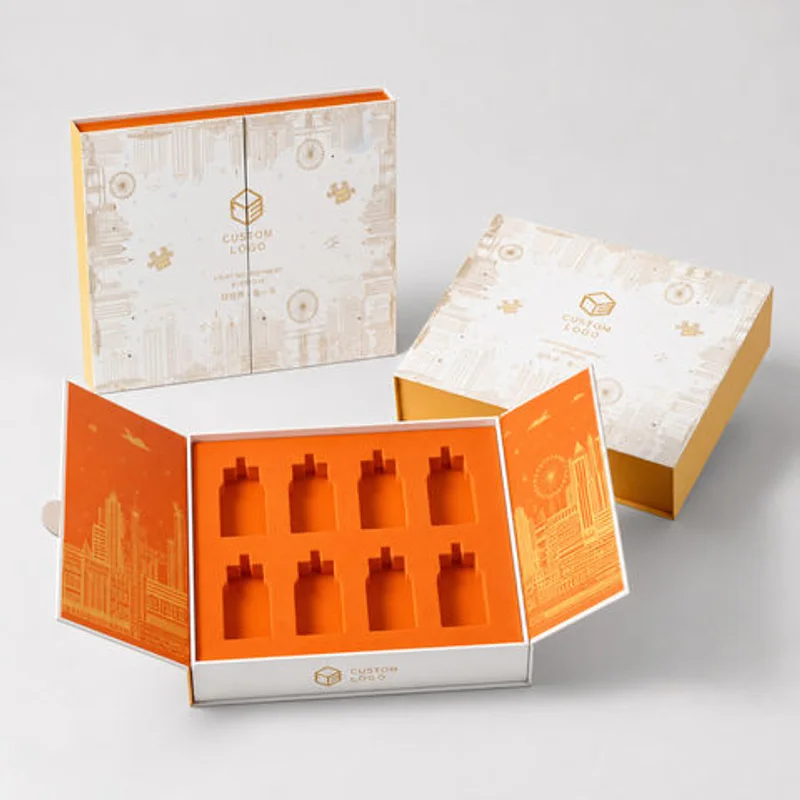 Custom Luxury Unique Black Boutique 2 Two Open Double Door Magnetic Flip Gift Box Packaging With Insert packaging reference