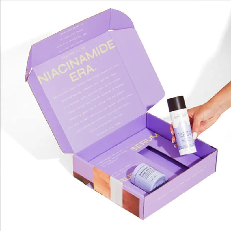 Customized Simple Paper Makeup Cosmetics Skincare Beauty Products purple Packaging Shipping Mailer Box Packing packaging reference
