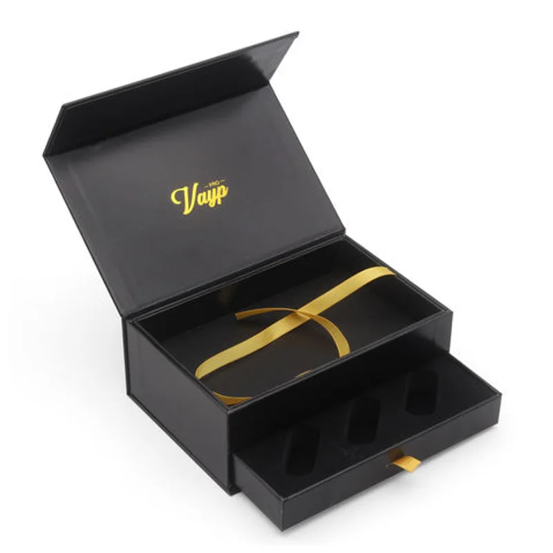 Custom Logo Paper Cardboard Rigid Hard Gold Foil  Magnetic Drawer Two Double 2 Layer Gift Packaging Box packaging reference