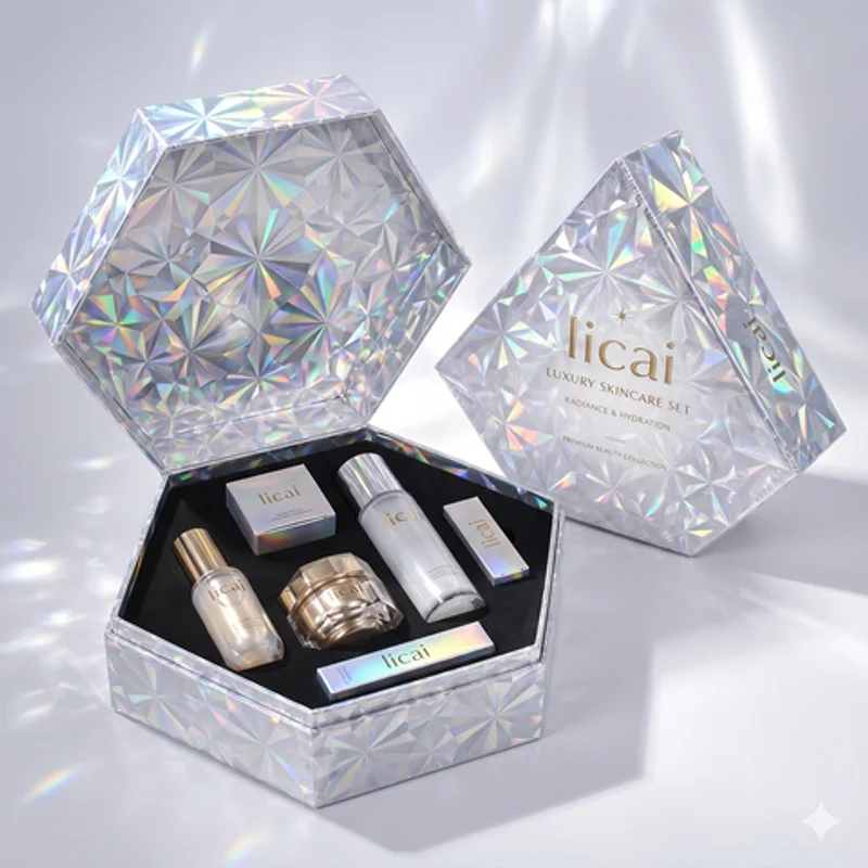 Custom logo Luxury Irregular Shape Skincare Cosmetics Holographic Paper Packaging Box packaging reference
