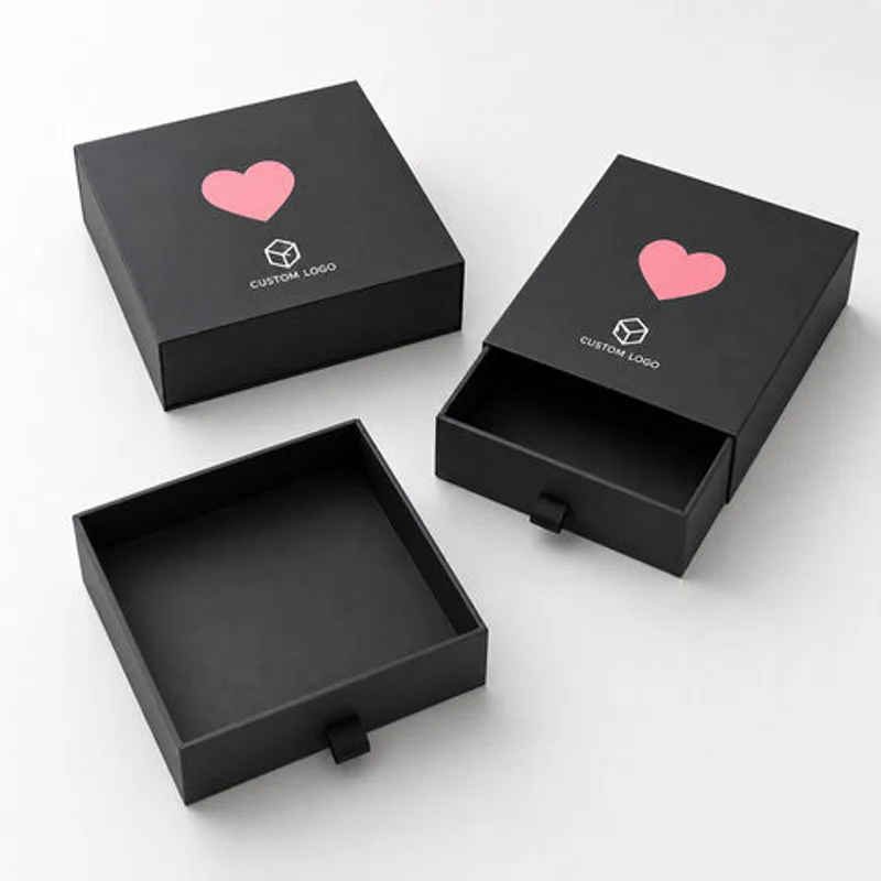 Luxury Custom Logo Black Paper Rigid Slide Sliding Drawer Gift Packaging Box packaging reference